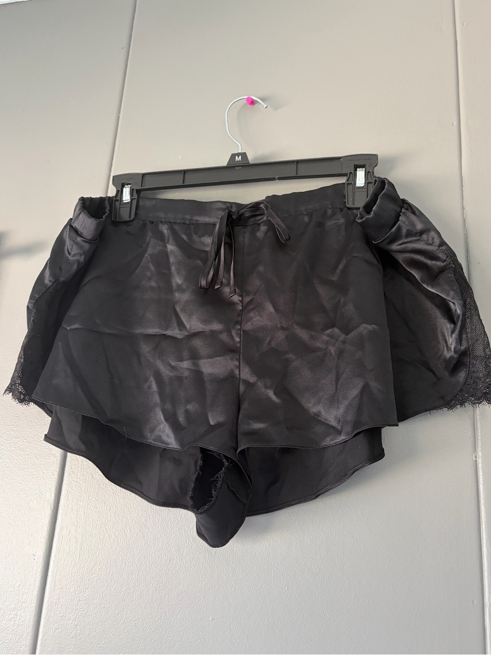 La SENZA Black Satin Layered Shorts with Lace Trim
